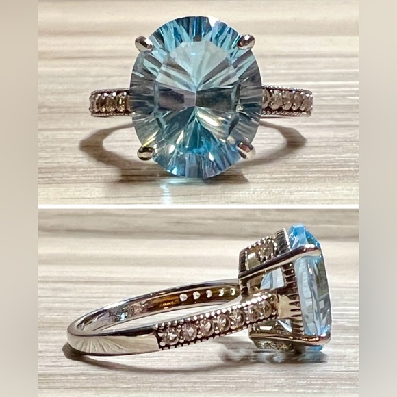 Vintage Designer Signed BBJ Sterling Silver Blue & White Topaz Ring Size 6 3g